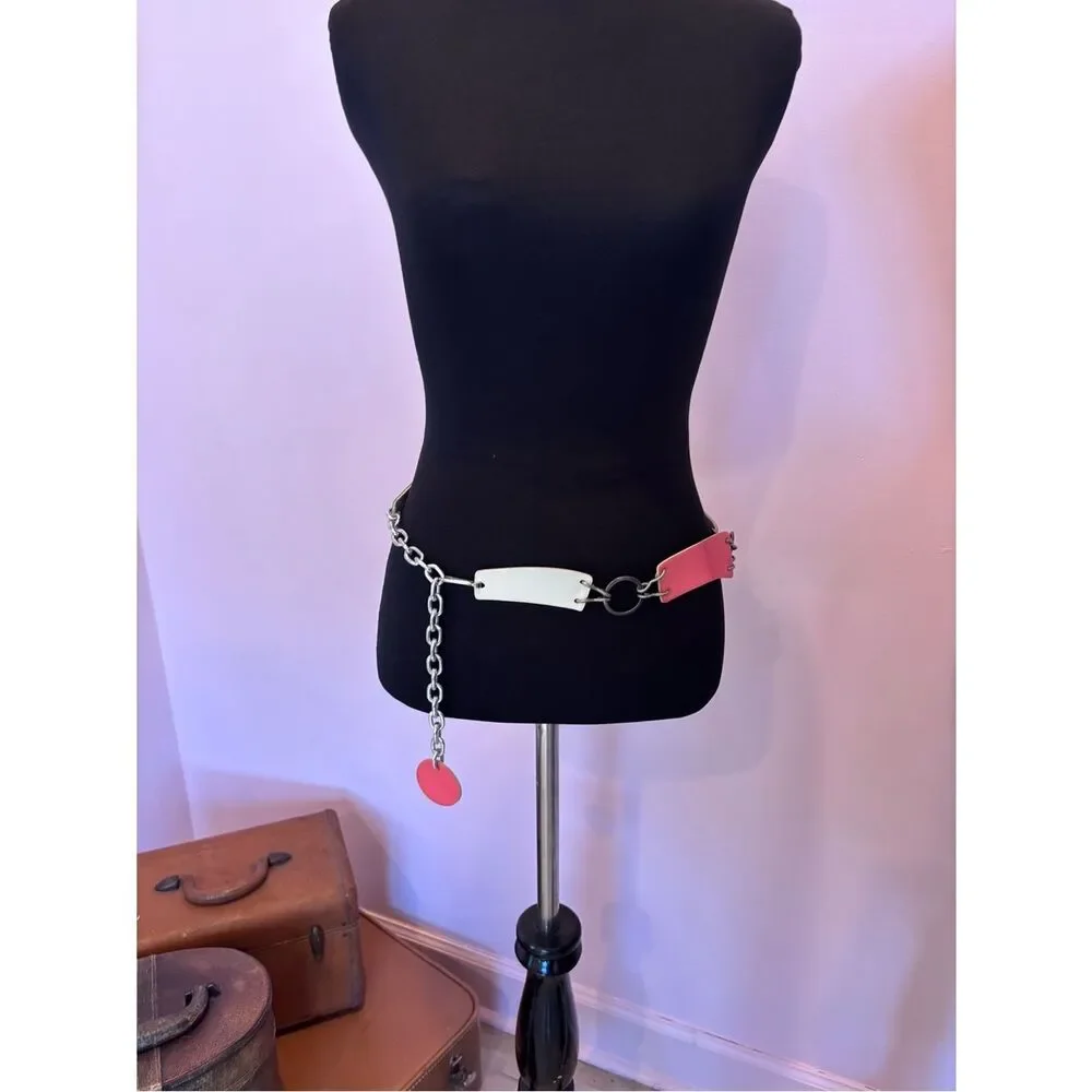 Vintage Y2K Handcrafted Leather Multi Colored Leather and Chain Belt
